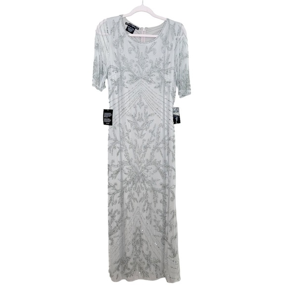 NWT Pisarro Nights Size 14 Silver Embellished Chiffon Gown - Picture 2 of 12